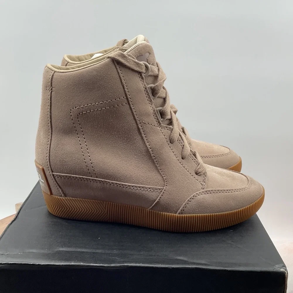 Sorel Evie Sport Lace Waterproof Suede Wedge Sneakers Tawny Buff NL4913-264 6